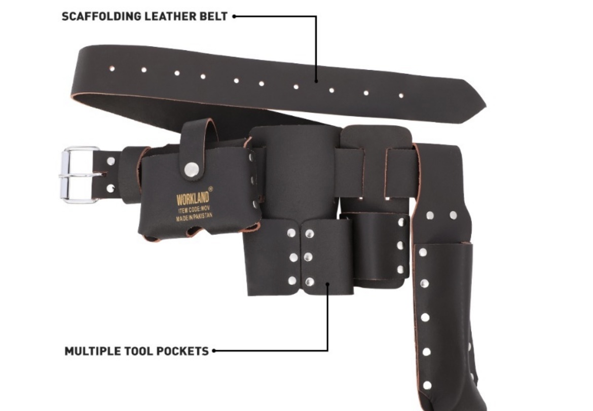 Scaffolding Leather Belt with Multiple Tool Pockets