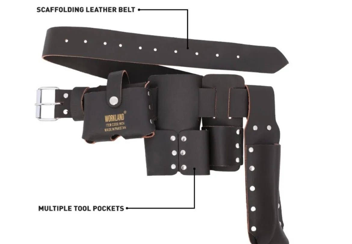 Scaffolding Leather Belt with Multiple Tool Pockets